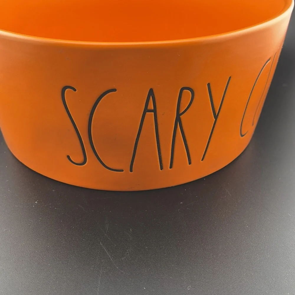 Rae Dunn Large Hallloween Scary Cute Matte Orange Dog Bowl - Picture 2 of 5